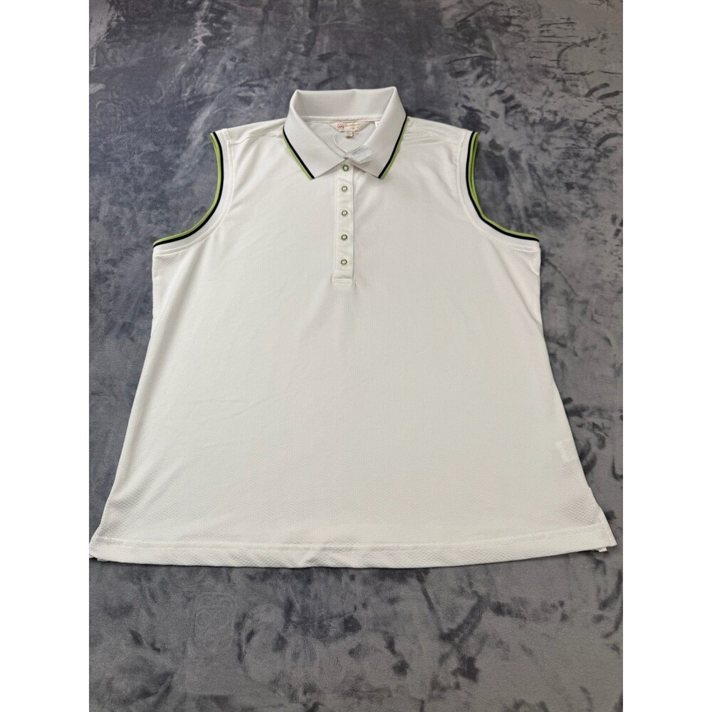 Monterey Club Womens Tank Top Size L Black/Gold Strip 1/4 Button Up Collar